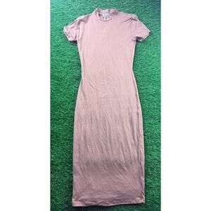 Popular 21 Mock Neck Bodycon Midi Dress Sz S Mocha Brown Stretch DY7344 RN111503